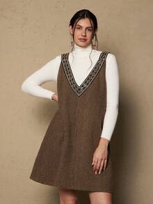 Freevana Plus Size Elegant Sleeveless Dress, Women Autumn/Winter Dress - Brown - View 1