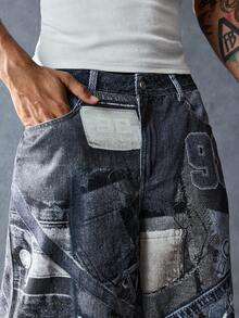 ROMWE MEN Street Life Quần Jeans Nam Dáng Rộng Có Túi Vá Thời Trang - Màu xanh lam - Xem 2