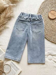 Vintaside Kids 女童刺绣花卉牛仔裤 - 中等水洗藍 - 查看 2