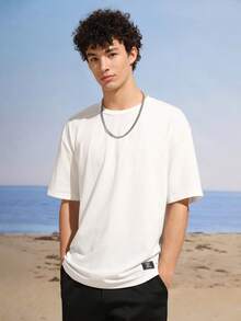 Manfinity VCAY 1pc Men's Knitted Casual Short Sleeve T-Shirt - White - View 3