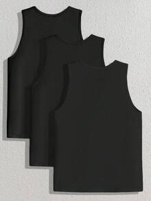 Manfinity BRENVOR 3 件套男士休闲无袖纯色针织背心，适合日常穿着