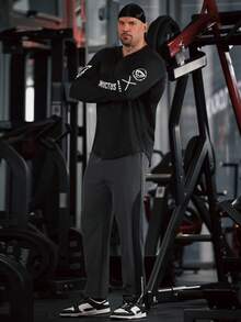Gym Rark 男士撞色弹力腰带口袋休闲健身运动裤长款运动裤 - 深灰色 - 查看 3