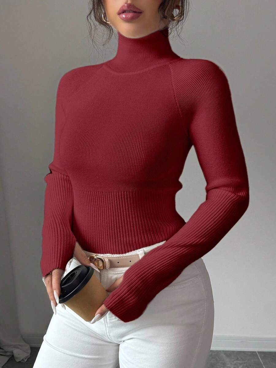 SHEIN Raffinéa Y2K 优雅户外针织套头毛衣,适合通勤、度假和日常穿着 - 酒紅色 - 查看 1