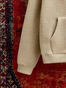 SWAVVY 男士拉链连帽卫衣，休闲标准尺码，秋冬季卡其色双面羊羔绒长袖上衣 - 卡其色 - 查看 4