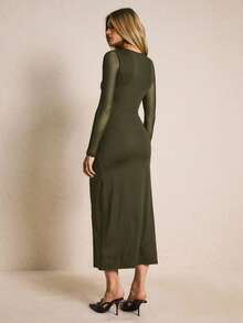 Poéselle Váy ôm bó màu trơn dành cho nữ, thích hợp để đi làm - xanh quân đội - Xem 2