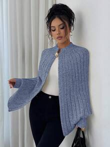 Elenzga Áo len cardigan dệt kim kiểu dáng quý cô thanh lịch, sang trọng, cao cấp, thiết kế nút kim loại hở xẻ tối giản dành cho nữ, mùa thu/đông - Màu xanh lam - Xem 5