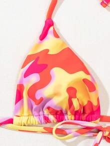 Camo Print Triangle Tie Side Bikini Set, For Summer Beach Vacation - Multicolor - View 6