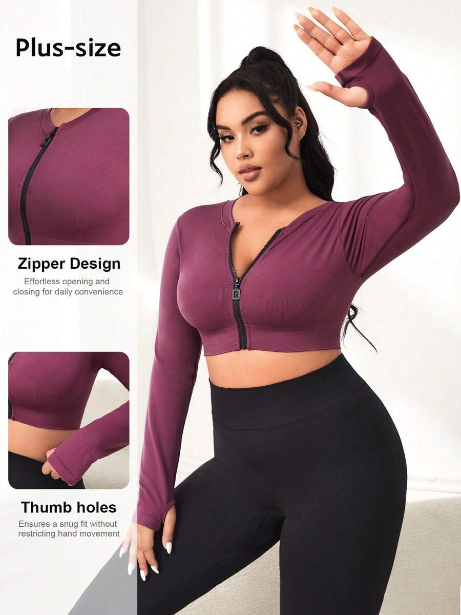 Gameset SHEIN Sport Plus Size Women's Zipper Front Sports Jacket - Purple - View 1