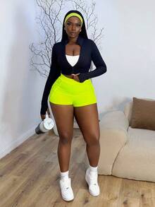 Gameset SHEIN Sport Solid Color Sport Shorts With Pockets And ZipperWomen Sweat Short, Gym Short, Biker Short