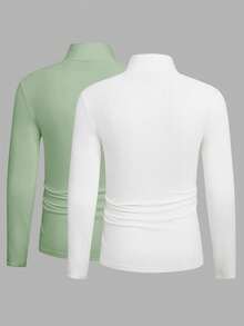 Manfinity VCAY 2pcs Men's Casual Solid Color Stand Collar Long Sleeve T-Shirt - Multicolor - View 2