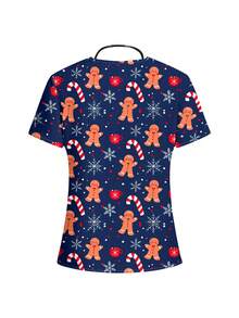 PopScrub Bluzka damska z nadrukiem w serek i matowym wykończeniem, z 2 kieszeniami – wygodny mundur roboczy