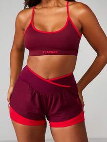 Missguided x Playboy Sports Bra With Criss Cross Back And Contrast Piping For Athletic Performance - Multicolor - View 5