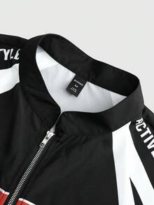 ROMWE MEN Street Life Men's Racing Element Jacket, Suitable For Autumn/Winter - Black - View 5