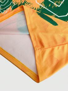 ROMWE MEN Prep 男士插肩袖圆领休闲创意人像图案百搭夏季足球印花短袖T恤 - 黃色 - 查看 6