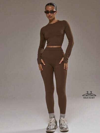 Musera Sport Conjunto deportivo de top corto de manga larga y leggings Musera, coordinado para pádel, otoño e invierno, ropa deportiva, gimnasio, entrenamiento y actividades