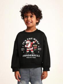 SUMWON Boys Christmas Sweatshirt Dabbing Santa Holiday Pullover Wonderful Time Year Festive Kids Winter Top - Black - View 1