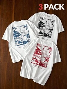 Manfinity Unisex Men's Knitted Casual Daily Loose Print Short Sleeve T-Shirt Sets, Fashionable And Young, Couple Things