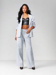 MISSGUIDED 圣诞节超大款西装外套和阔腿裤套装，适合女性职业办公穿着 - 灰色 - 查看 1