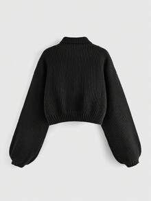 ROMWE Fairycore 大码女式花卉和蜜蜂刺绣高领毛衣，校园风，冬季 - 黑色 - 查看 2