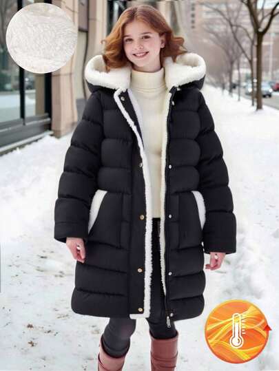SHEIN 1pc Teen Girl Casual Padded Coat, Mid-Length, Versatile For Autumn/Winter