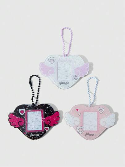 Anime 3 pièces Porte-clés mignons en forme d'oreille de chat, de cœur et d'étoile ; Breloques de sac en acrylique noir et rouge contrastés dans le style Lolita Y2K ; Pinces à sac à dos originales en forme d'étoile, de croix et de nœud, accessoires polyvalents et haut de gamme