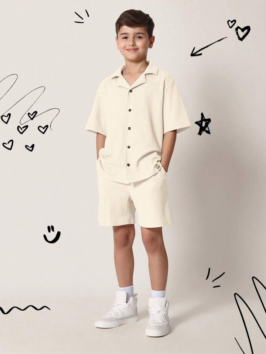 SUMWON 现代纹理两件套休闲夏季度假休闲服短袖度假海滩度假装假日套装