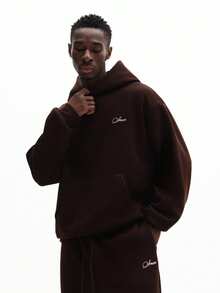 SUMWON Conjunto de sudadera con capucha y pantalón de felpa marrón oversize para hombre, conjunto de chándal de invierno - Marrón - Ver 3