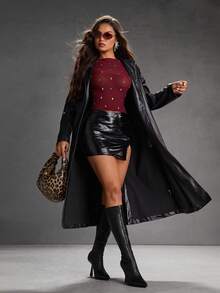 CUCCOO SZL 性感时尚纯色尖头高跟漆皮鞋跟休闲百搭女士过膝长靴 - 黑色 - 查看 6