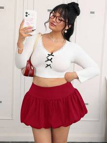 CovetEZ 大码优雅酒红色迷你裙，夏季 - 酒紅色 - 查看 4