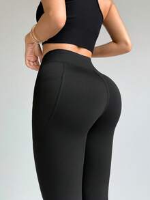 Dewbera 女士黑色保暖内衬口袋紧身裤，1件装，舒适透气，适合瑜伽、慢跑、运动。 - 黑色 - 查看 8