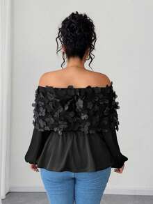 Elenzga Abito lungo con maniche lunghe, scollo a spalle scoperte, balze sul fondo, in jacquard floreale, elegante, adatto per la scuola, appuntamenti e uscite in autunno/inverno, taglie comode - nero - Visualizzare 2