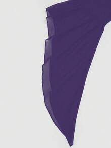 Sweetra 印花拼接抹胸系带喇叭袖大码连衣裙 - 淡紫色 - 查看 8