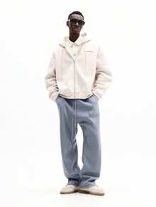SUMWON Straight Fit Sweatpants With Star Circle Branding Casual Comfort Loungewear Fall Winter Plain - Grey - View 5