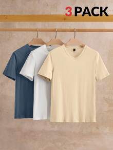 Manfinity BRENVOR 3pcs Pack Men's Casual Solid Color Knit Short Sleeve T-Shirt, Summer - Multicolor - View 1