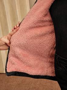 SHEIN Áo khoác trẻ em có mũ trùm đầu có khóa kéo lót lông dày dặn cho bé gái Áo khoác trẻ em Áo khoác trẻ em Áo khoác trẻ em Áo khoác mùa đông cho bé gái Áo khoác trẻ em màu đen - màu đen - Xem 7