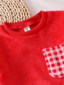 Infant Girls' Plush Plaid Long Sleeve Top And Pants Comfortable Pajama Set,Red Plush Plaid Pajamas, Christmas Pajamas, Winter Pajamas Fleece Pajamas Christmas Pajamas Plush Baby Checkered Outfit Baby Set Autumn Winter Season 2 Piece Toddler Sets Baby Casual Sets - Red and White - View 5