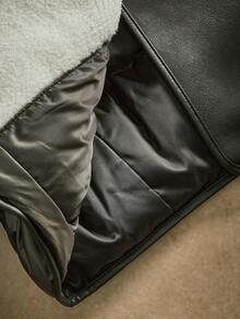 Anewsta 厚款短款宽松皮革拼接大领女式夹克