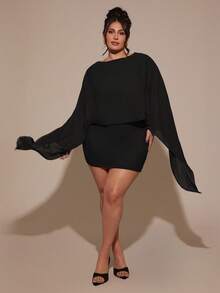 SHEIN BAE Plus Size Women's Black V-Neck Fitted Elegant Mini Dress,Autumn Formal Evening Night Out Club,Christmas Party Wedding Birthday Birthday Curve Dresses - Black - View 5