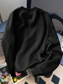 Claim Dot 男士休闲哥们！放松一下，自由自在”卡通男孩休闲印花圆领卫衣，百搭经典黑色卫衣，长袖上衣，保暖内衬 - 黑色 - 查看 2