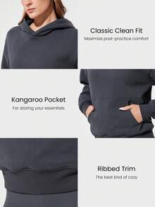 GLOWMODE Sudadera con capucha de felpa con bolsillo, de corte regular y ribete acanalado, para uso diario y casual en otoño e invierno - Iron Gray - Ver 3