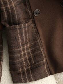 Franclia 法式复古H型翻领格纹拼接腰带通勤外套女式羊毛大衣，秋冬款 - 咖啡棕 - 查看 4