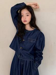 DAZY Girls Denim Top & Skirt Set