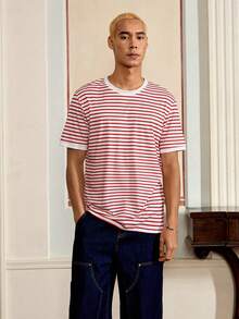 SWAVVY Men's Striped Print Crew Neck Casual Versatile Summer Short Sleeve T-Shirt - Multicolor - View 9