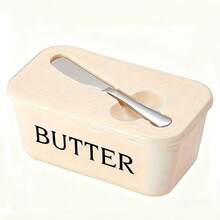 1个PP材质黄油碟，带盖和刀，碟身印有“BUTTER”字样，可保持黄油新鲜，方便日常早餐和烘焙使用。 - 彩色 - 查看 12