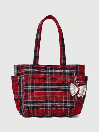 Grunge Punk Women's Fashion Plaid Large Capacity Casual Shoulder Bag For Daily Commute