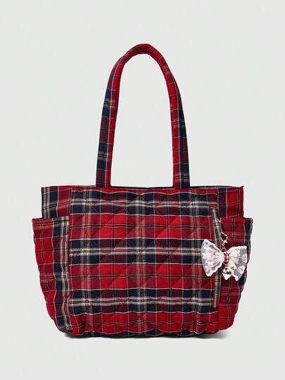 Grunge Punk Women's Fashion Plaid Large Capacity Casual Shoulder Bag For Daily Commute