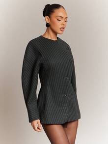 Hauture Women's Striped Batwing Long Sleeve Casual Blouse - Grey - View 5