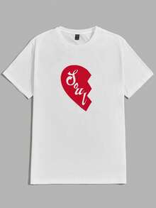 Manfinity VCAY 2 piezas/Paquete Camisetas de punto de cuello redondo de manga corta con estampado gráfico casual para hombres - Blanco - Ver 6