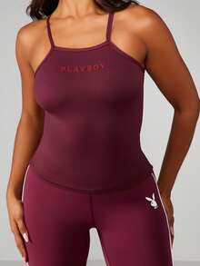 Missguided x Playboy Fitted Tank Top With Bodycon Design For Activewear And Yoga Sessions - Red - View 4