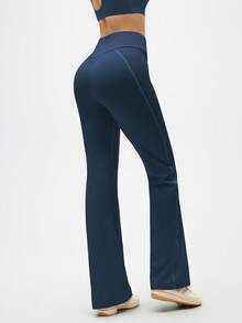 Eassivo Eassivo Women's Navy Blue High Waist Flare Yoga Pants,Stretch Bootcut Athletic Leggings,Flare Workout Pants, Boot Cut Yoga Pants - Blue - View 3